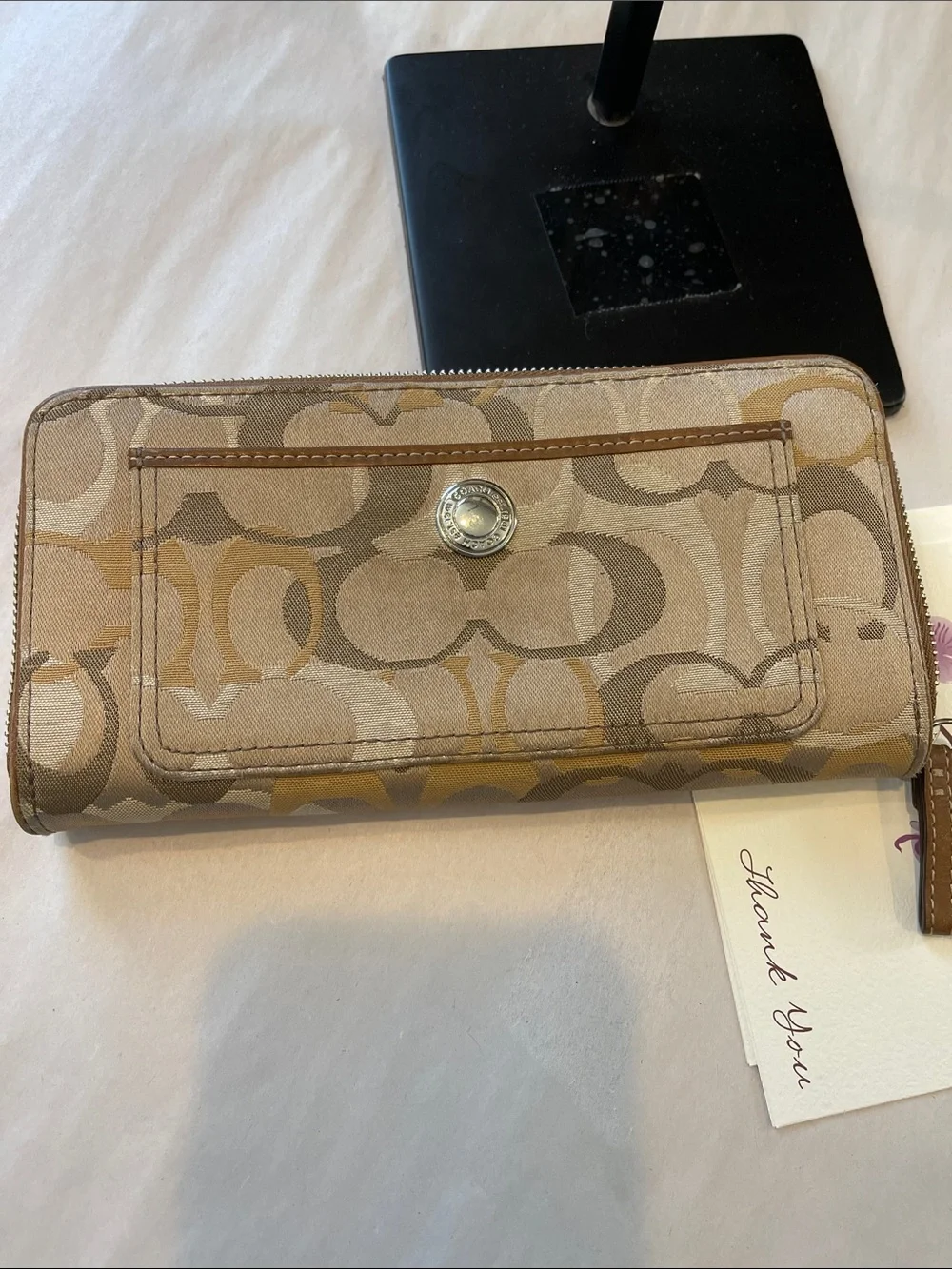 Coach Beige & Tan Signature Zip Wallet - Picture 6 of 6